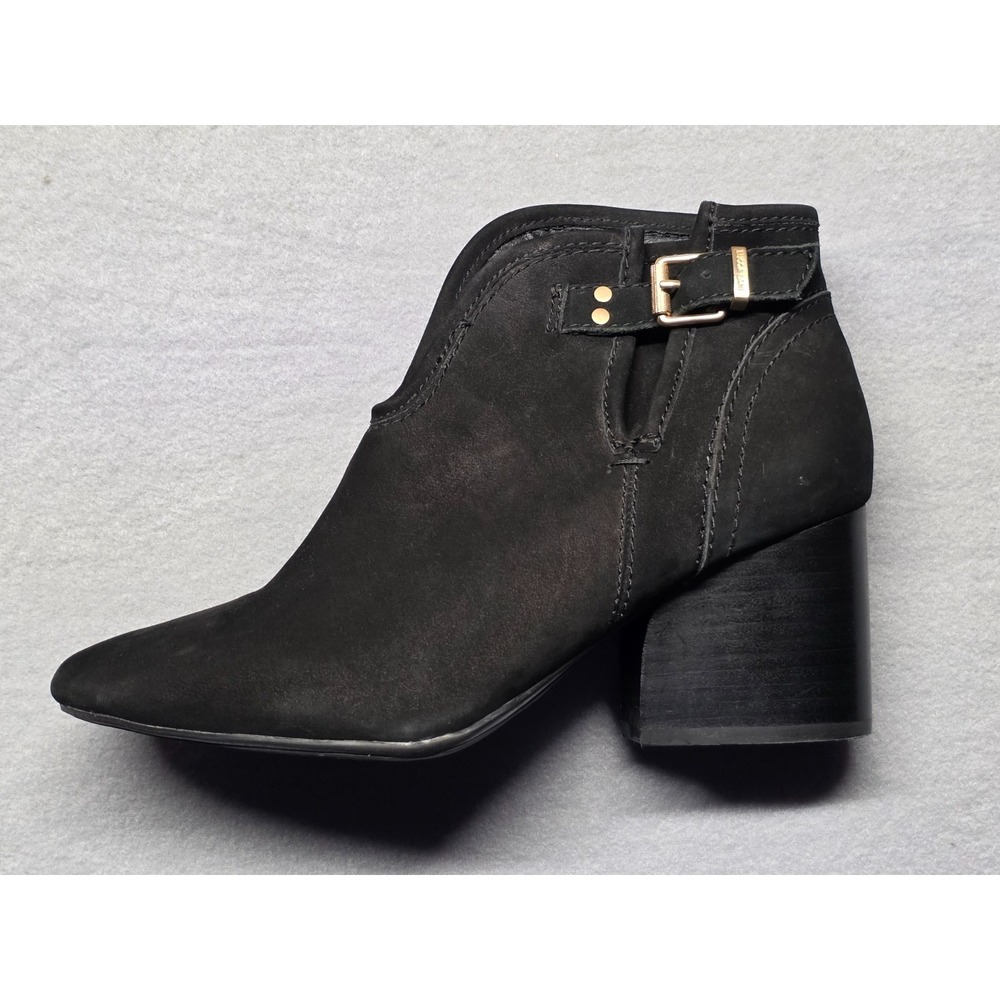 LUCCA LANE Paydena Microsuede Platform Bootie with Gold Buckle ~ Black